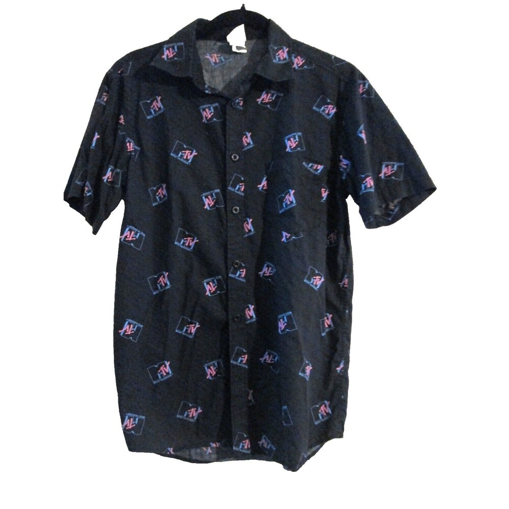 MTV Music Television Retro Women Size Small Shirt Logo Button Up Short Sleeve